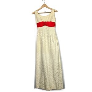 Vintage 60s Gladys Lee Butter Cream & Coral Brocade Formal Gown With Flaws